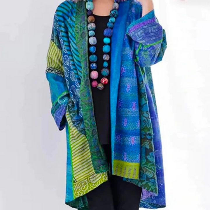 Esme - Women's Patchwork Printed Open-Front Cardigan