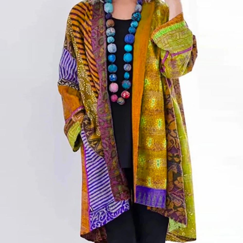Esme - Women's Patchwork Printed Open-Front Cardigan