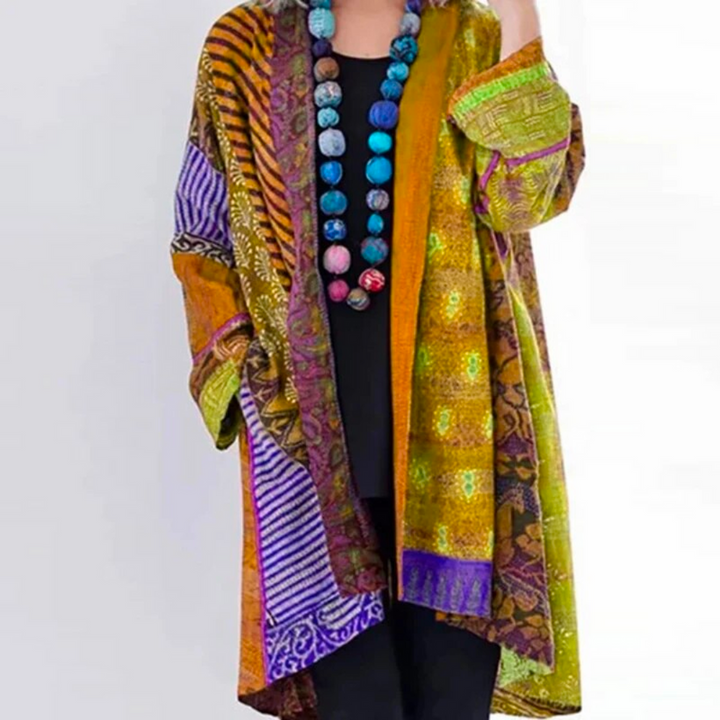 Esme - Women's Patchwork Printed Open-Front Cardigan