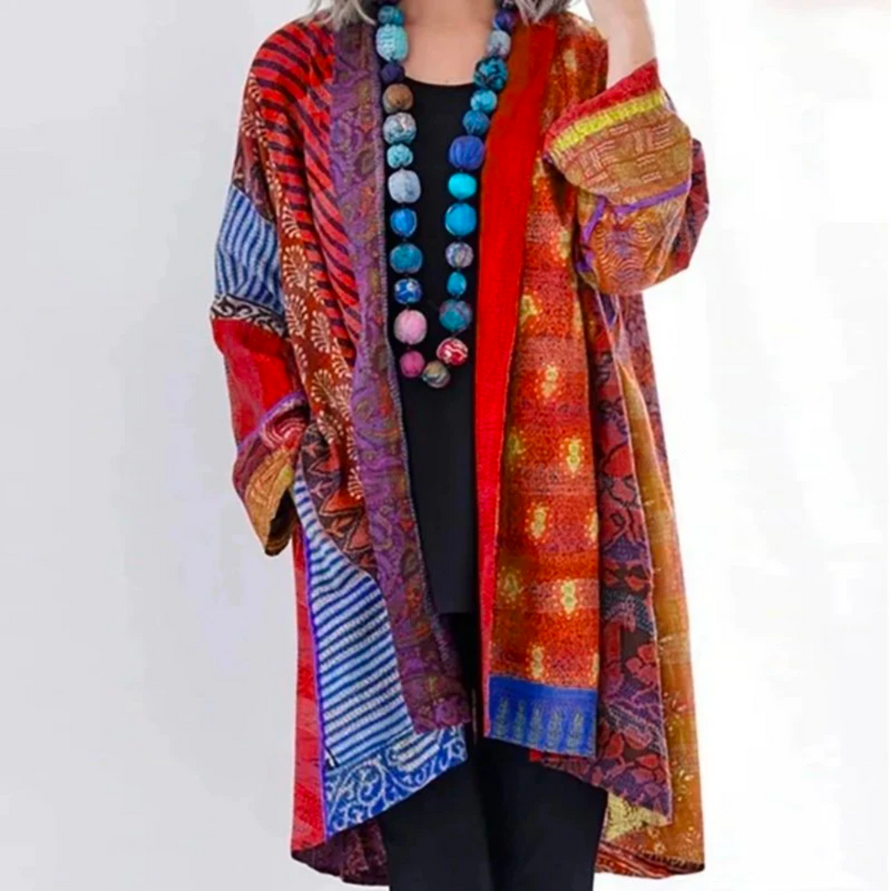 Esme - Women's Patchwork Printed Open-Front Cardigan