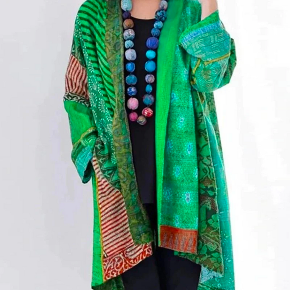 Esme - Women's Patchwork Printed Open-Front Cardigan