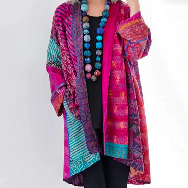 Esme - Women's Patchwork Printed Open-Front Cardigan