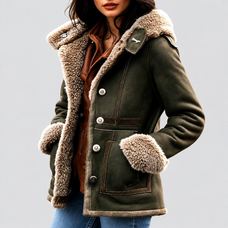 Estela - Women's Suede Hooded Faux Fur Coat 2