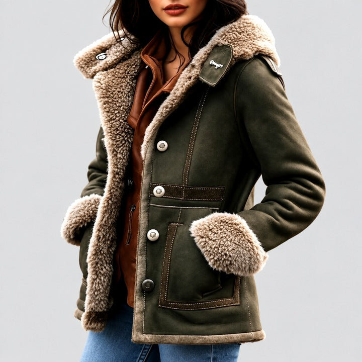 Estela - Women's Suede Hooded Faux Fur Coat 2