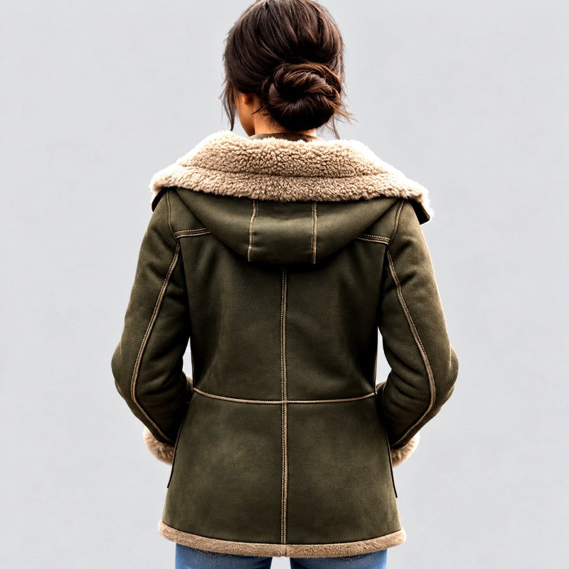 Estela - Women's Suede Hooded Faux Fur Coat 3