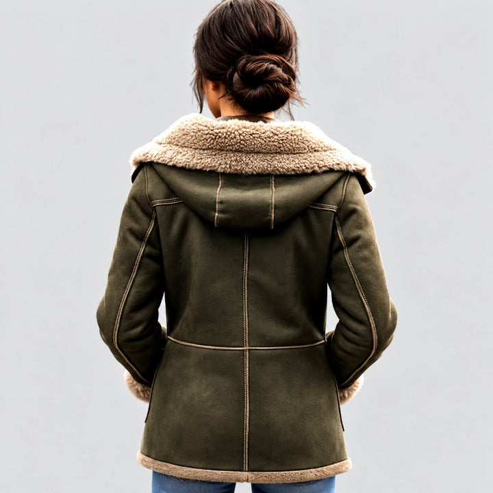 Estela - Women's Suede Hooded Faux Fur Coat 3