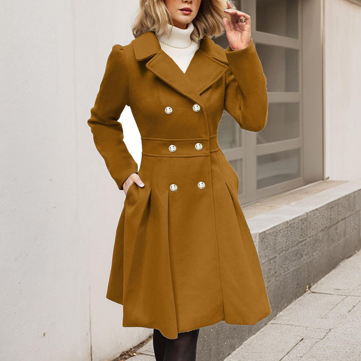 Estella - Women's Double-Breasted Fit-and-Flare Coat with Notch Lapels