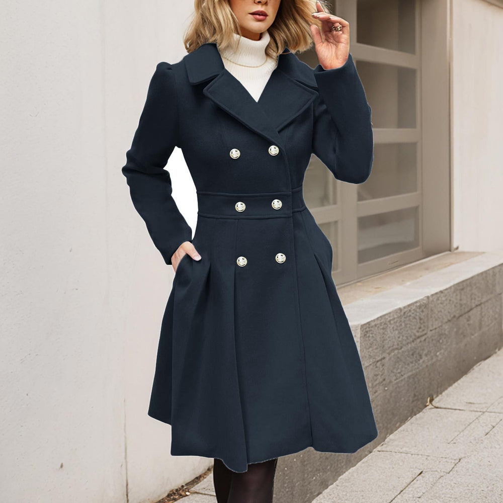 Estella - Women's Double-Breasted Fit-and-Flare Coat with Notch Lapels