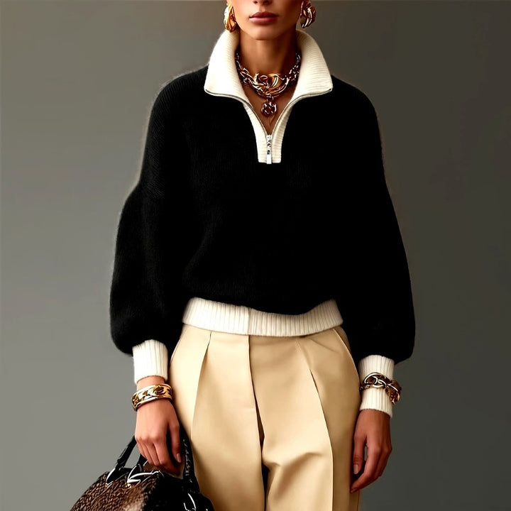 Eveline - Women's Quarter-Zip Mock Neck Knit Sweater 4
