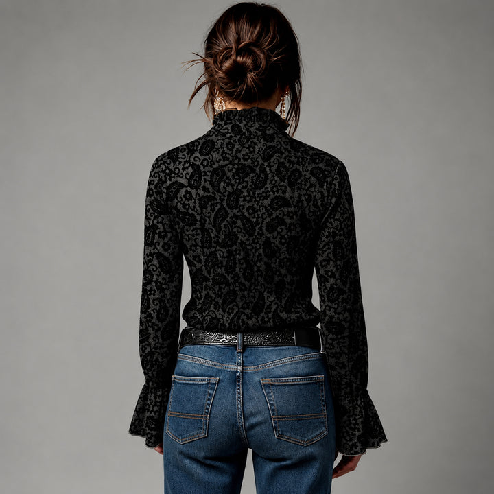 Evelyn - Women's Paisley Zip-Up Long Sleeve Blouse