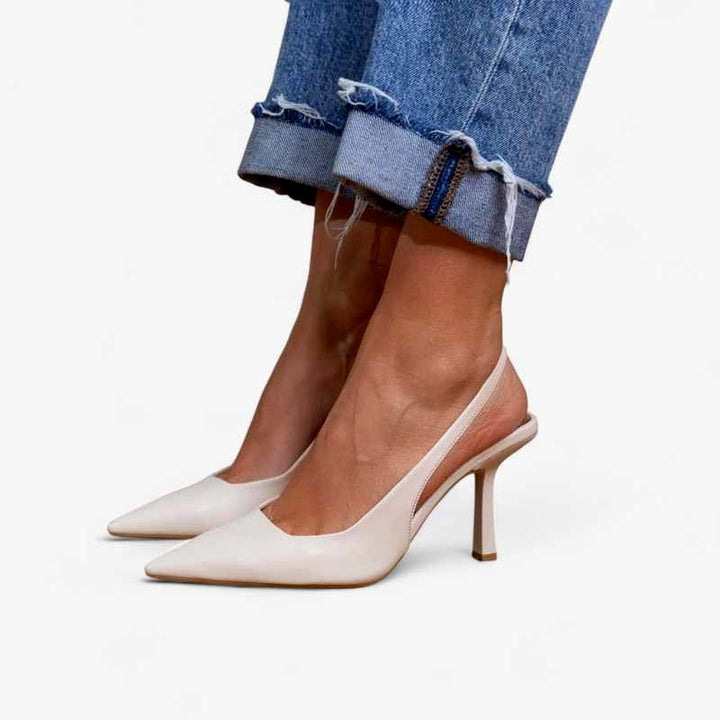Gisela - Women's Leather Pointed Toe Slingback Heels