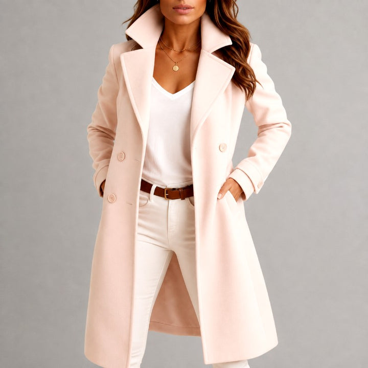 Fabienne - Women's Double-Breasted Notched Lapel Long Coat 4