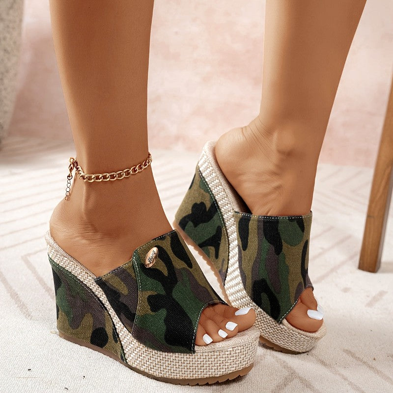 Fidelma - Women's Denim Single Band Wedge Heels