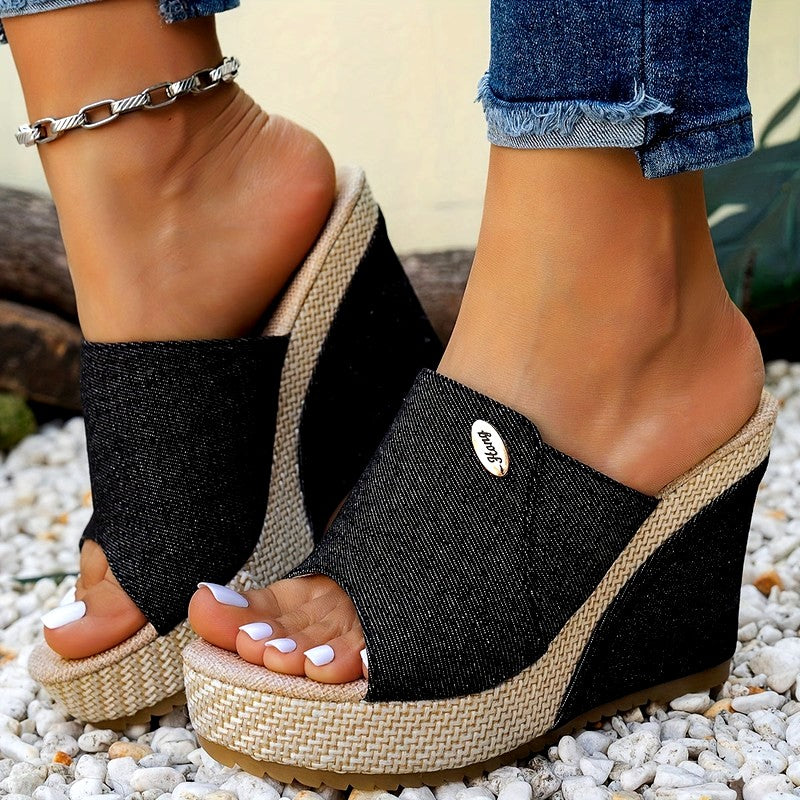 Fidelma - Women's Denim Single Band Wedge Heels