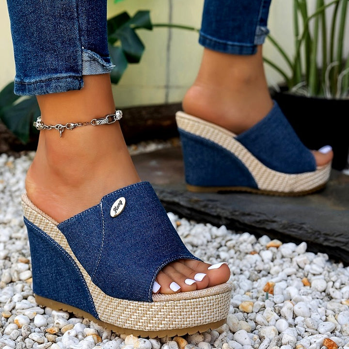 Fidelma - Women's Denim Single Band Wedge Heels