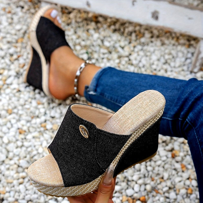 Fidelma - Women's Denim Single Band Wedge Heels