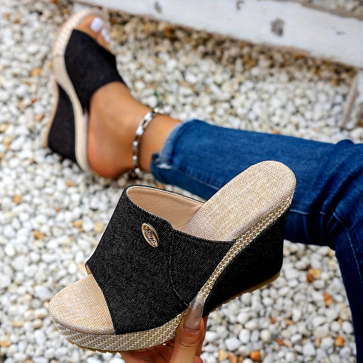 Fidelma - Women's Denim Single Band Wedge Heels