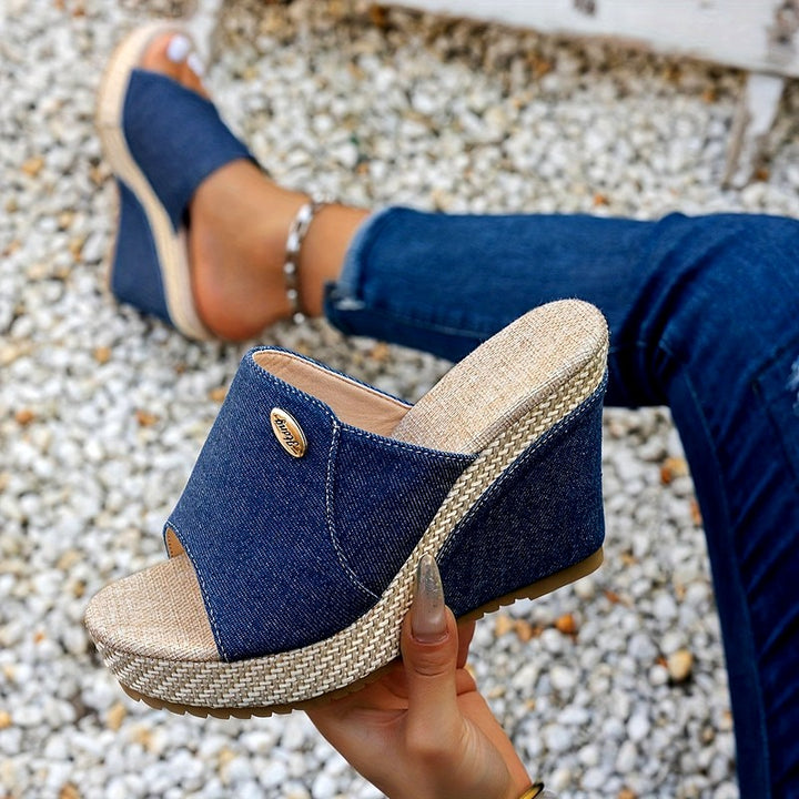 Fidelma - Women's Denim Single Band Wedge Heels