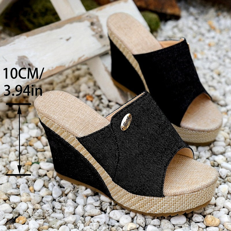 Fidelma - Women's Denim Single Band Wedge Heels