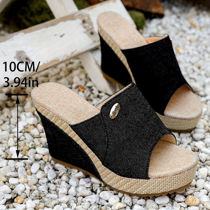 Fidelma - Women's Denim Single Band Wedge Heels