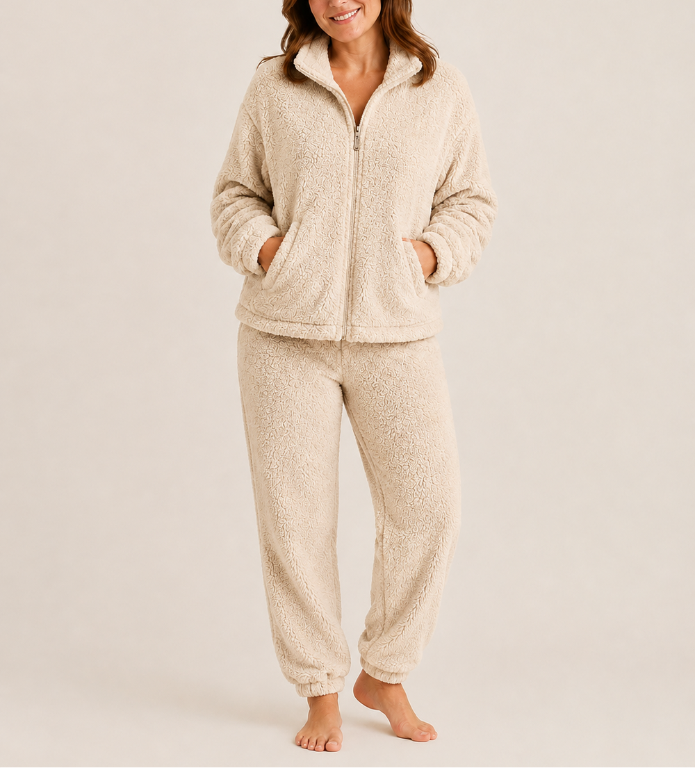 Fiona - Women's Sherpa Fleece Zip-Up Jacket & Cuffed Pants Set