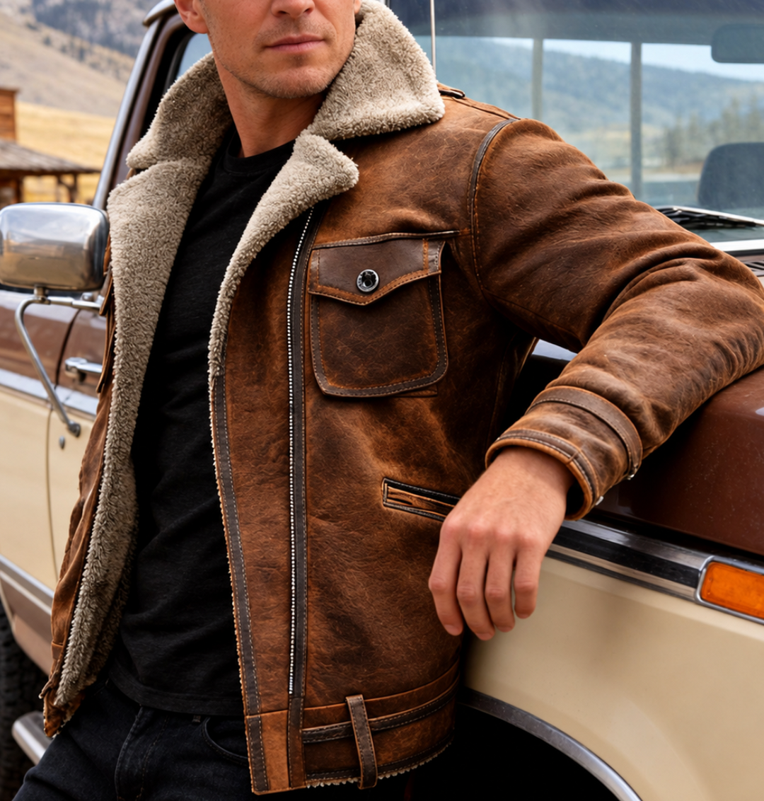 Frank - Men's Vintage Suede Shearling Jacket 