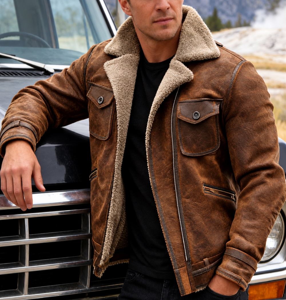 Frank - Men's Vintage Suede Shearling Jacket 