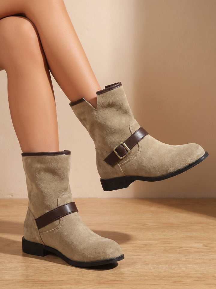 Frida - Women's Suede-Look Ankle Boots with Buckle Strap