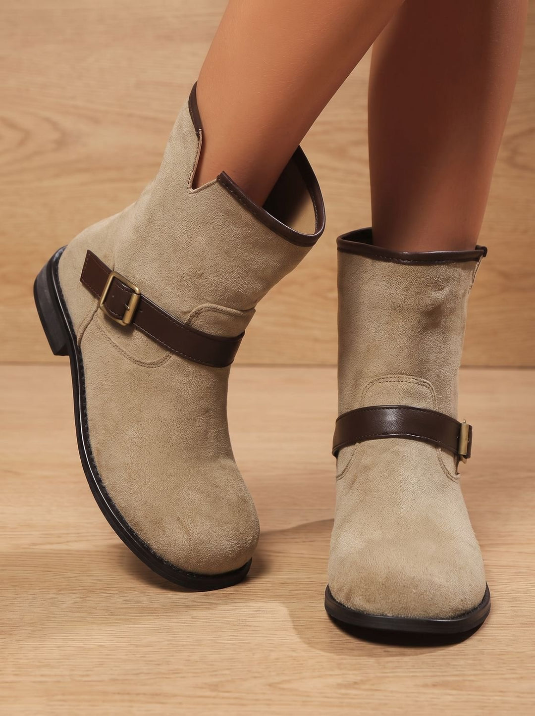 Frida - Women's Suede-Look Ankle Boots with Buckle Strap