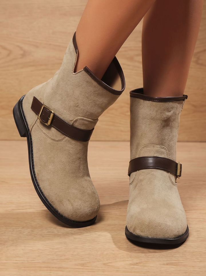 Frida - Women's Suede-Look Ankle Boots with Buckle Strap