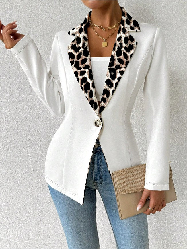 Gabriela - Women's Notched Lapel Blazer with Print Trim 2