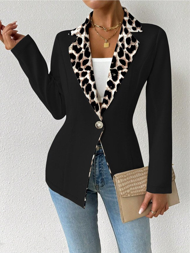 Gabriela - Women's Notched Lapel Blazer with Print Trim 3