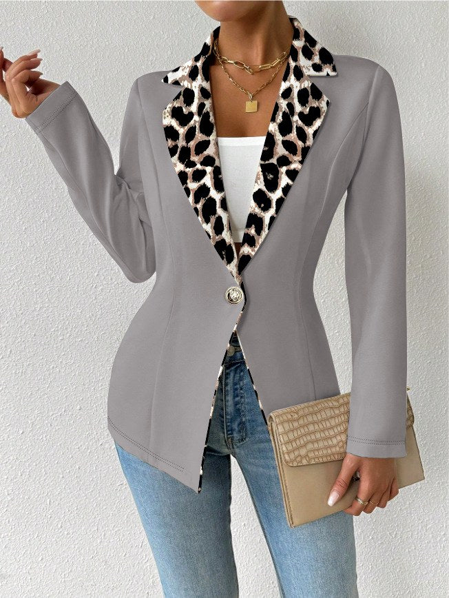Gabriela - Women's Notched Lapel Blazer with Print Trim 4