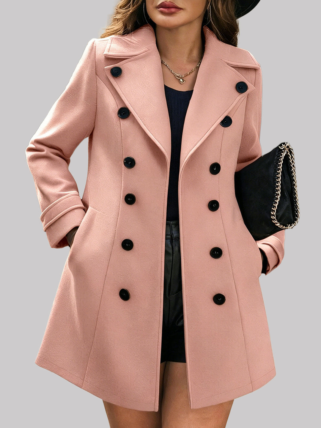 Genevieve - Women's Double-Breasted Suede Coat