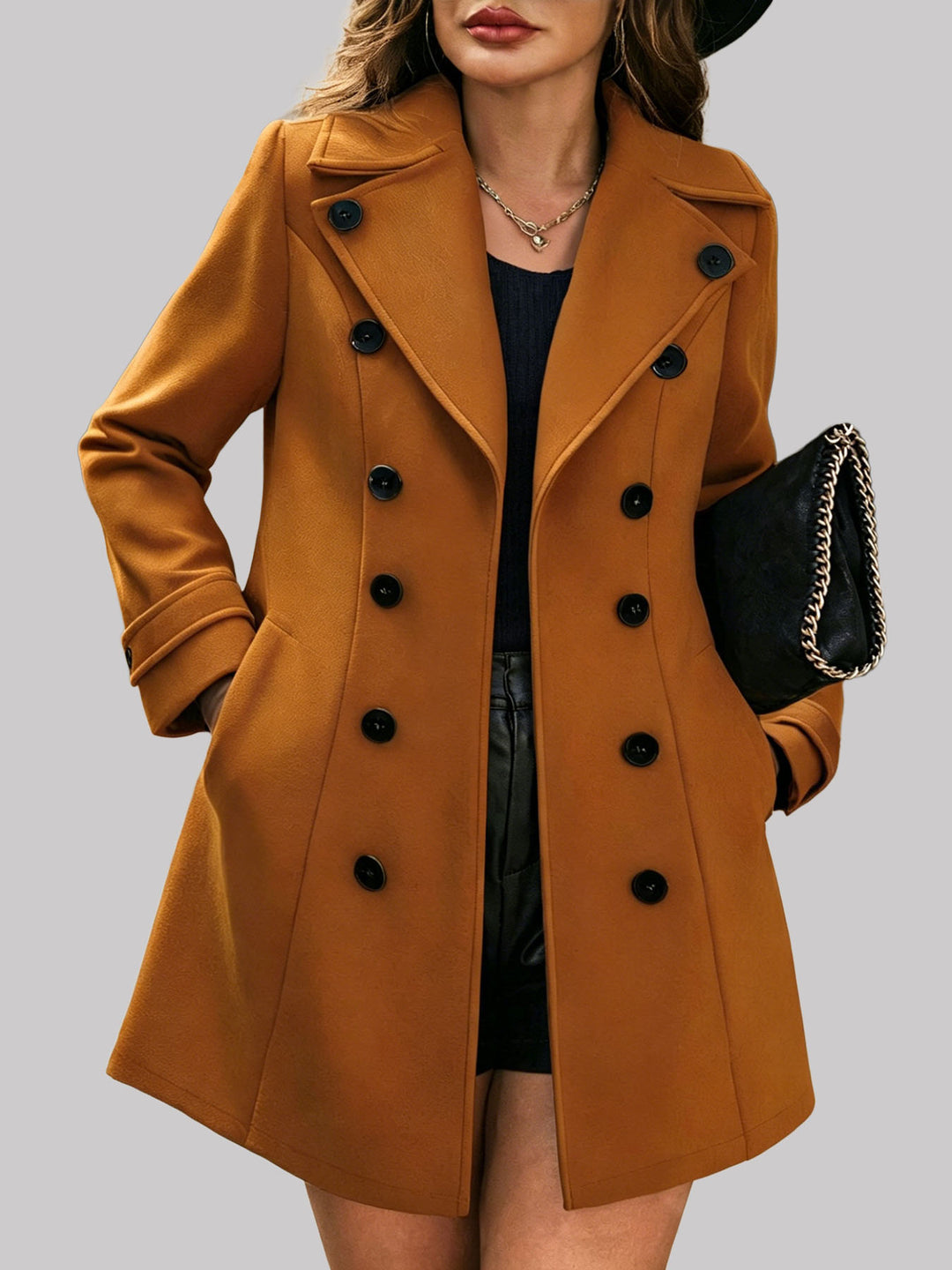 Genevieve - Women's Double-Breasted Suede Coat