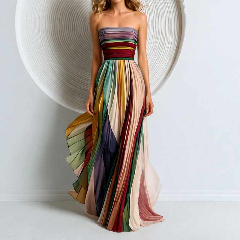 Genevieve - Women's Multicolor Strapless Pleated Dress 2