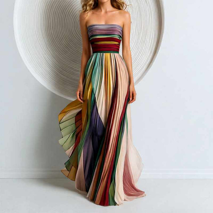 Genevieve - Women's Multicolor Strapless Pleated Dress 2