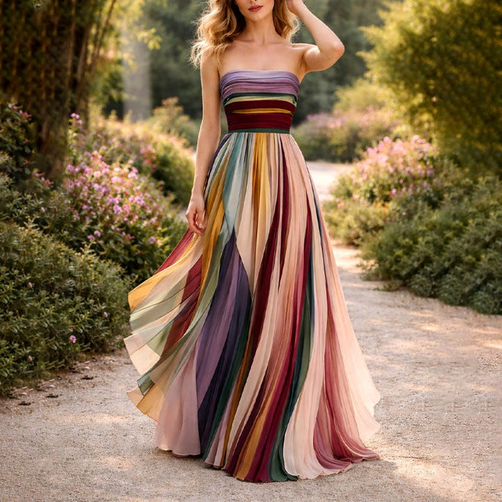 Genevieve - Women's Multicolor Strapless Pleated Dress 3