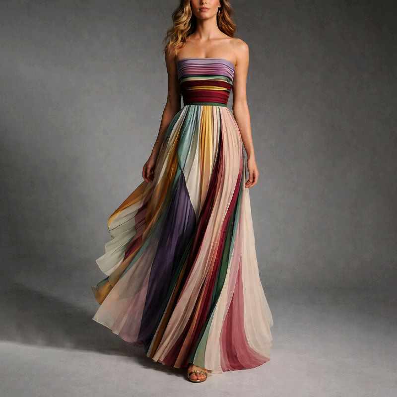 Genevieve - Women's Multicolor Strapless Pleated Dress 4