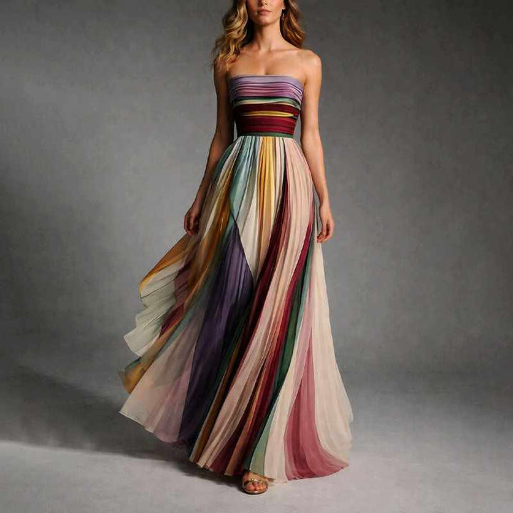 Genevieve - Women's Multicolor Strapless Pleated Dress 4