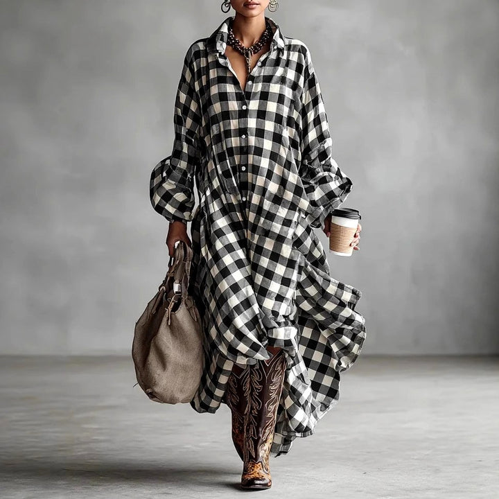Georgette - Gingham Long Sleeve Flowy Maxi Dress 1