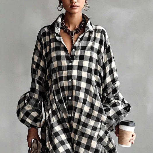 Georgette - Gingham Long Sleeve Flowy Maxi Dress 2