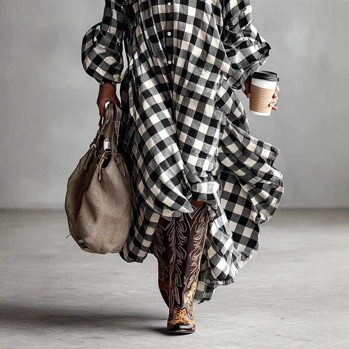 Georgette - Gingham Long Sleeve Flowy Maxi Dress 3