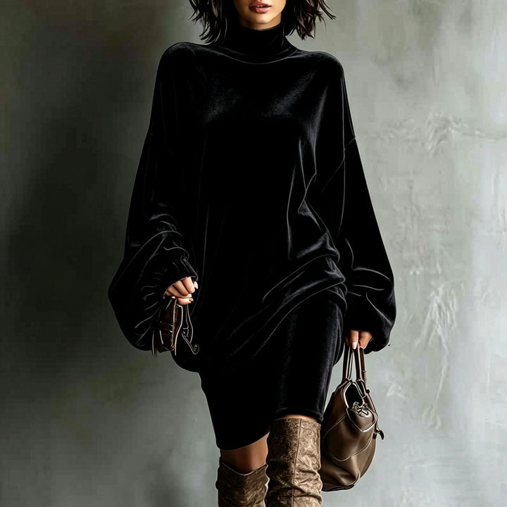 Georgia - Women's Velvet Turtleneck Batwing Sleeve Dress 3