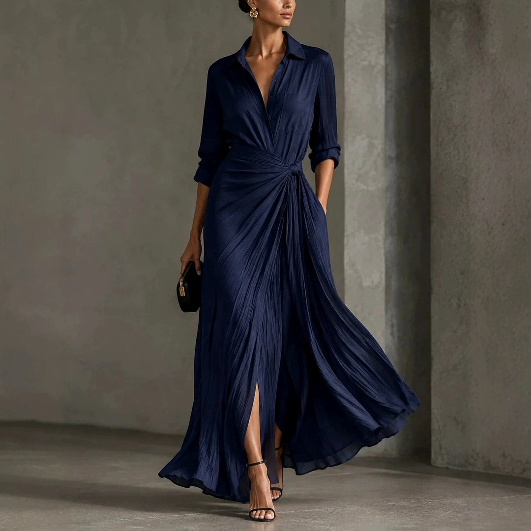 Georgina - Women's Collared Wrap-Front Maxi Dress 1