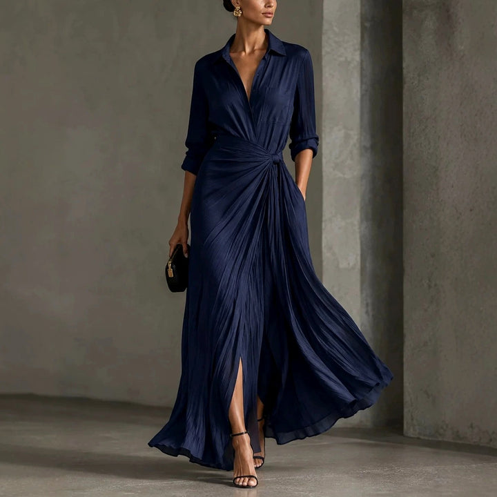 Georgina - Women's Collared Wrap-Front Maxi Dress 1