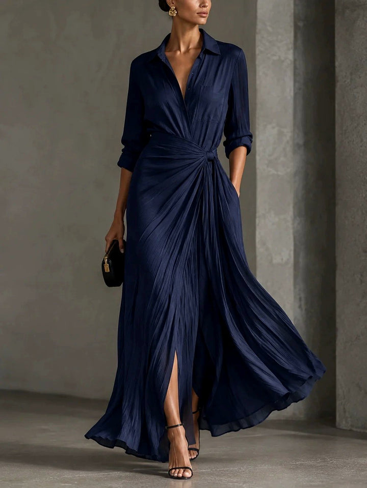 Georgina - Women's Collared Wrap-Front Maxi Dress 3