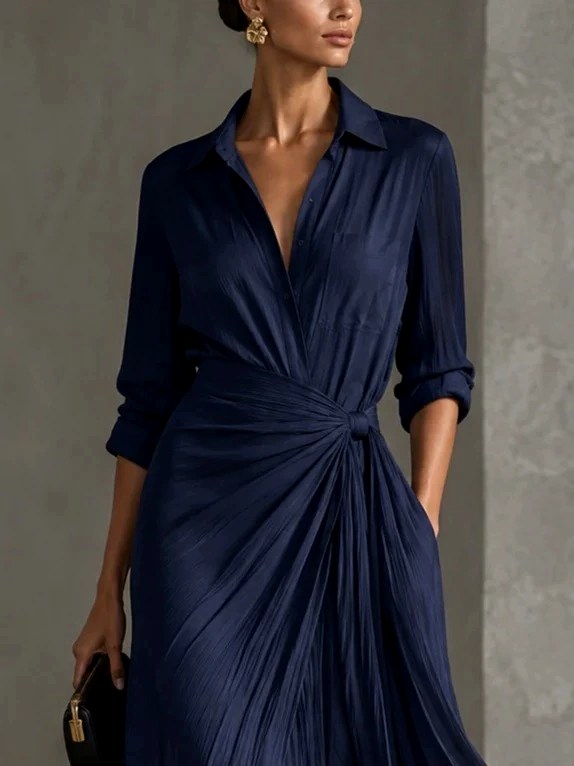 Georgina - Women's Collared Wrap-Front Maxi Dress 4