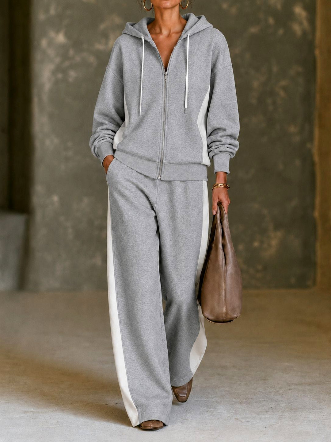 Giada - Women's Zip-Up Hooded Wide-Leg Matching Set 1