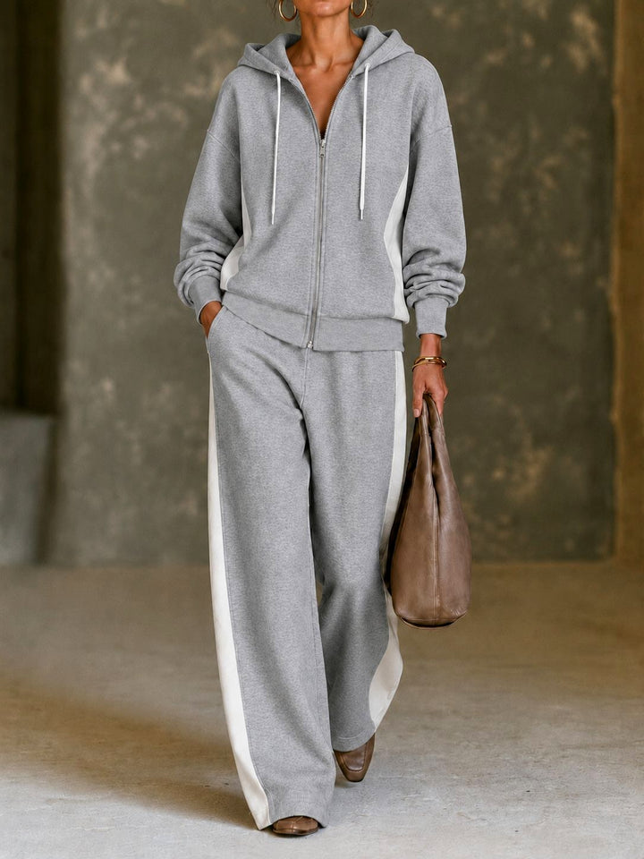 Giada - Women's Zip-Up Hooded Wide-Leg Matching Set 1